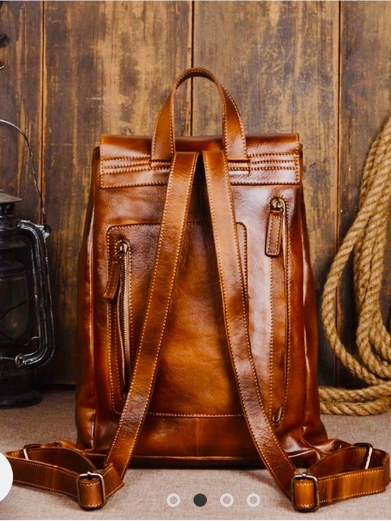 Unisex Brown Leather Backpack with Front Buckle - Extra Compartments main image 6